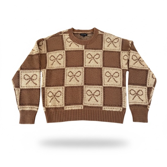 Blu Pepper Brown and Cream Bow Knit Sweater - Picture 2 of 4